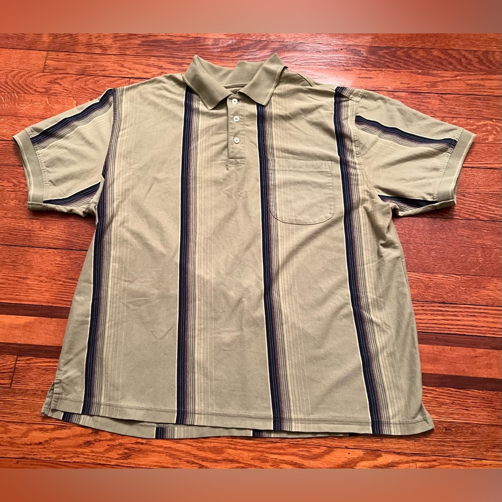 St Johns Bay Men's Striped Polo Shirt Cotton Blend Olive Size XXL(2XL)